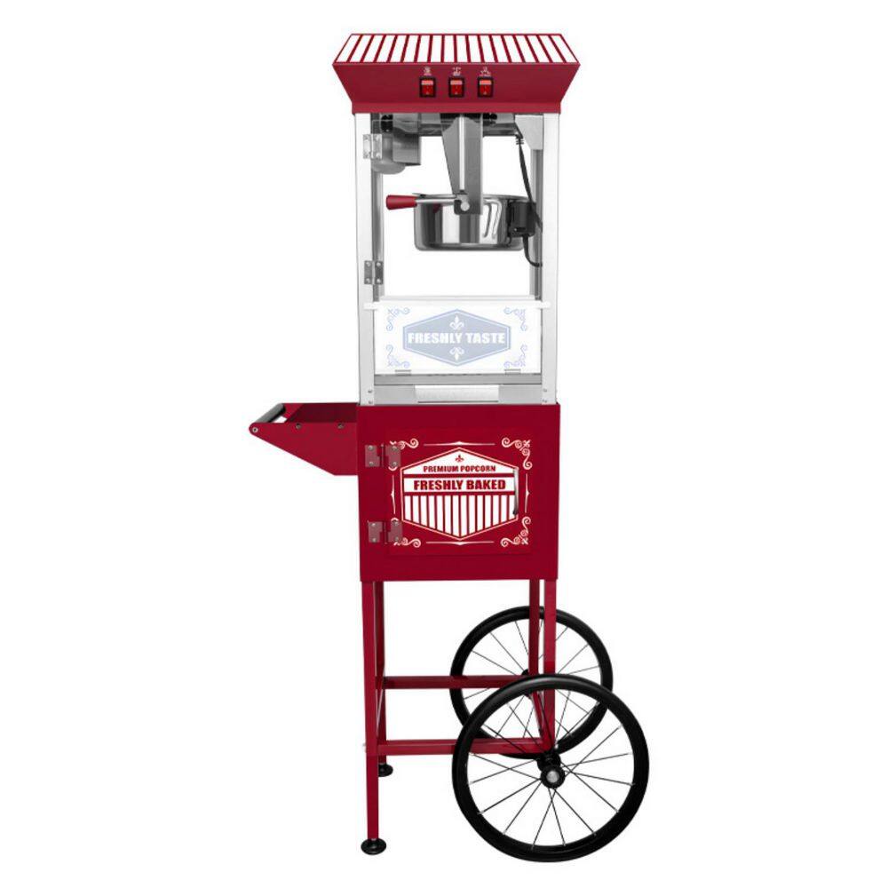 Movie Theater-Style 850 W 12 oz. Red Popcorn Machine with Cart Commercial Popcorn Maker on Wheels Makes Up to 4 Gallons price history on PriceWatchPro