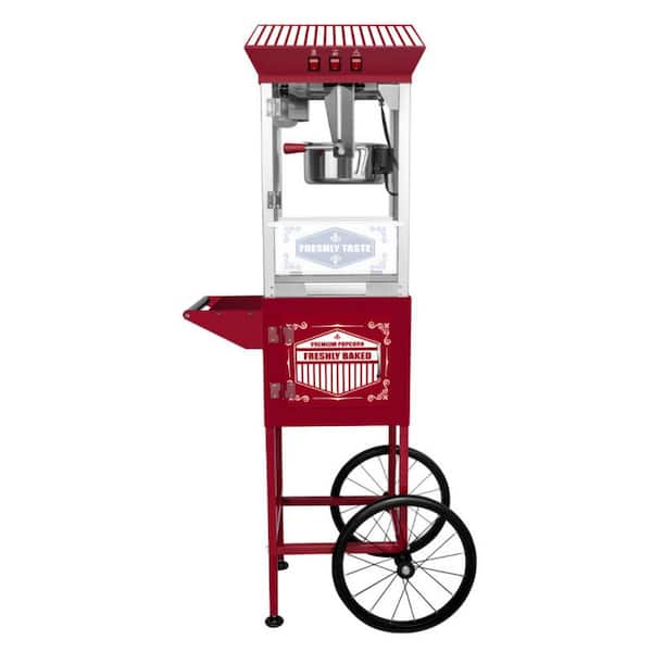 Movie Theater-Style 850 W 12 oz. Red Popcorn Machine with Cart Commercial Popcorn Maker on Wheels Makes Up to 4 Gallons