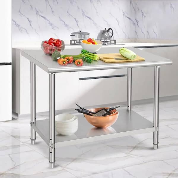 48L x 30 W x 35 H in. Stainless Steel Worktable-Heavy-Duty Kitchen Prep Table with Undershelf for Food Prep, Silver