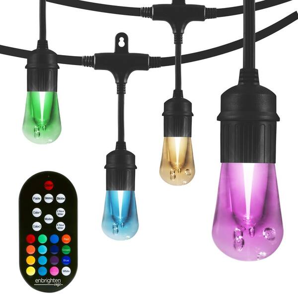 Enbrighten 12 Bulb 24 Ft Vintage Seasons Color Changing Cafe Integrated Led String Lights Black 37791 The Home Depot