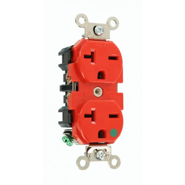 20 Amp 250 V NEMA 6-20R Hospital Grade Duplex Outlet/Receptacle, Red (1-Pack) 8400-R