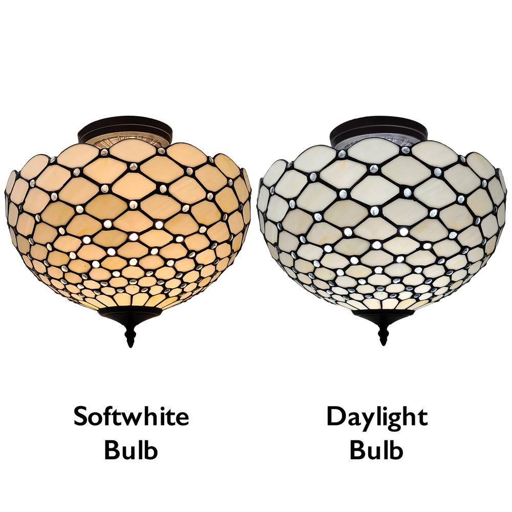 White Stained Glass Vintage Semi-Flush Ceiling Lamp