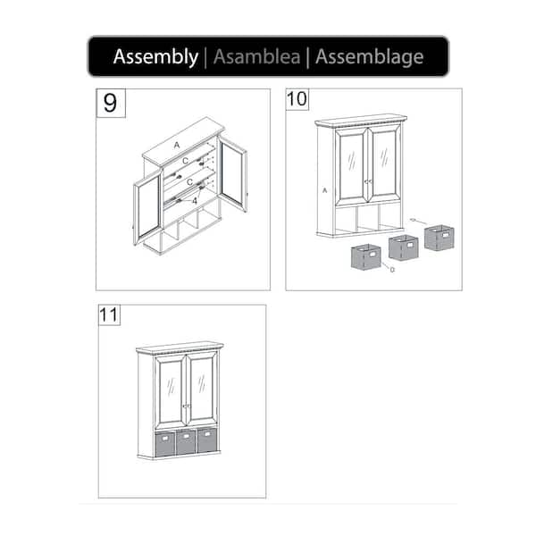 24.75 in. W x 7.5 in. D x 30.25 in. H Bathroom Storage Wall Cabinet in  White with 3 Storage Basket, Mirror, Doors, Shelf LN20233388 - The Home  Depot