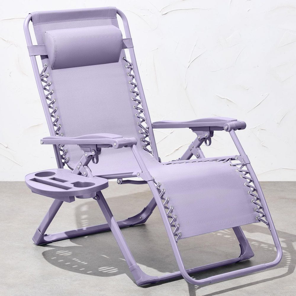 Lavender Zero Gravity Reclining Beach Lounger with Tray