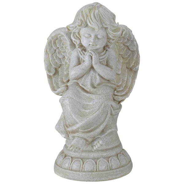 Northlight 9 in. Ivory Praying Angel on Pedestal Outdoor Garden Statue