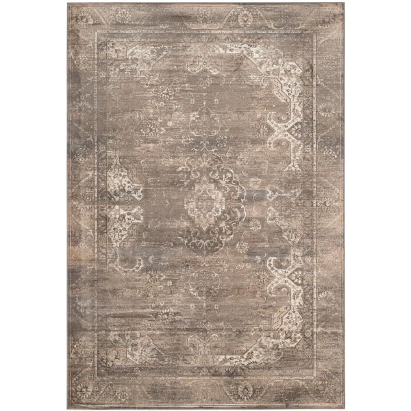 Vintage Soft Anthracite 4 ft. x 6 ft. Border Distressed Floral Area Rug