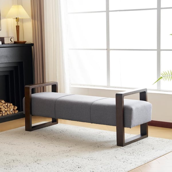 CHRISTOPHER KNIGHT HOME Vault Modern Upholstered Ottoman Bench, Wood Frame, Grey + Brown