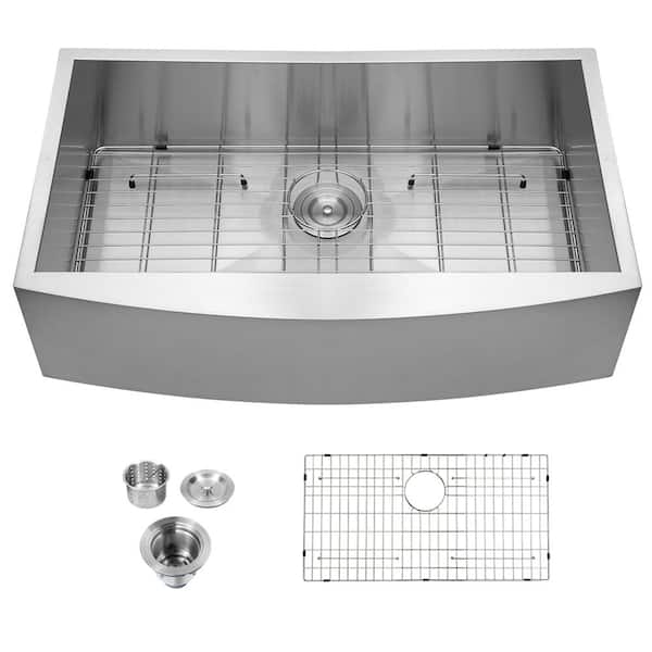 LORDEAR Stainless Steel 16-Gauge 36 in. Single Bowl Farmhouse Apron Kitchen Sink with Bottom Grid
