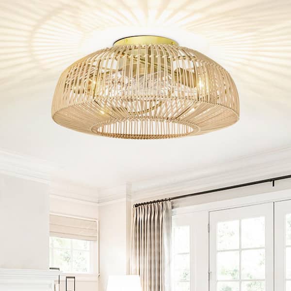 Heritage 19.6 in. 4-Light Indoor Natural Rattan Cage Enclosed Ceiling Fan