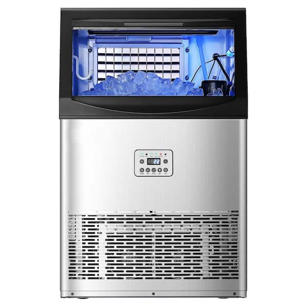 90 lbs. /24H Commercial Ice Maker33 lbs. Storage 16. 5in. W &Drain Pump 50 Full Size Cube in 15 Mins Freestanding Silver