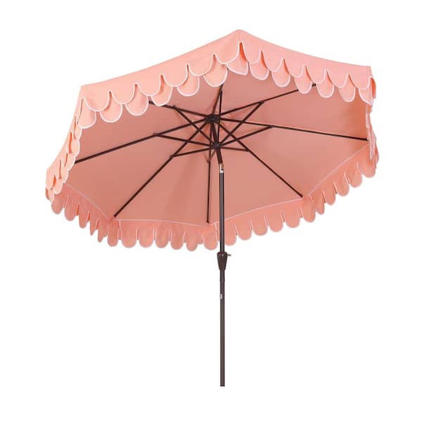 9 ft patio umbrella coral JONATHAN Y Tracy 9 ft. Scalloped Fringe Market Patio Umbrella with  Auto-Tilt, Crank, Wind Vent and UV Protection, Coral Pink/White UMB1002E
