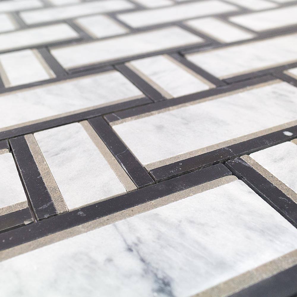 12x12 Green and White Marble Basketweave Mosaic Tile