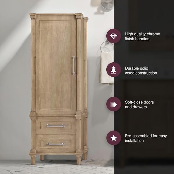 Aberdeen 20.71 in. W x 14.40 in. D x 60 in. H Single Door Linen Cabinet in Antique Oak Aberdeen 20.71 in. W x 14.40 in. D x 60 in. H Single Door Linen Cabinet in Antique Oak