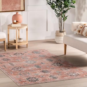 Krystin Distressed Machine Washable Area Rug Pink 5 ft. x 8 ft. Area Rug