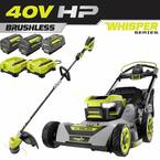 40-Volt HP Brushless Whisper Series 21 in. Walk Behind Self-Propelled All Wheel Drive Mower Trimmer 3 Batteries Chargers