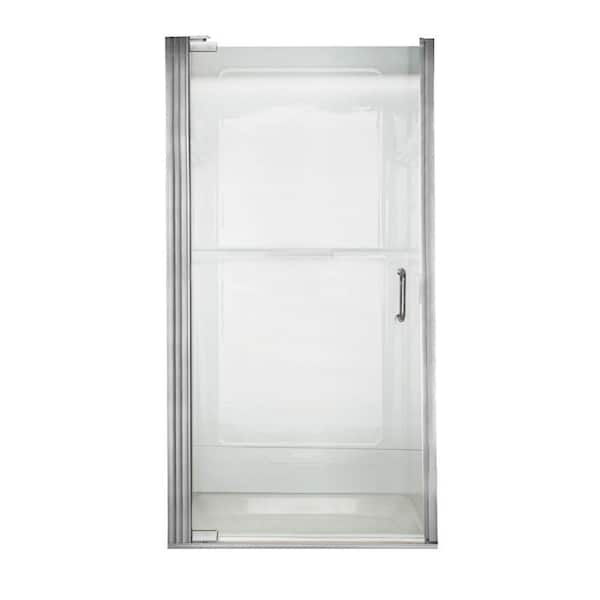 American Standard Euro 33.6 in. x 65.6 in. Semi-Frameless Continuous Hinged Shower Door in Silver Shine with Clear Glass and D Handle