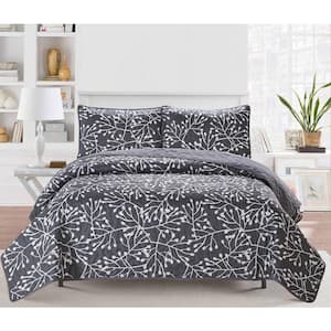 Branches 2-Piece Charcoal Microfiber Twin Quilt Set