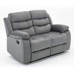 Loveseats 56.3 in. W Grey Striped Microfiber Polyester 2 Seats Loveseat Sofa Recliners with Slope Arm