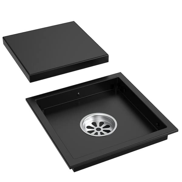 Single-Handle Rain 2-Spray Square 10 in. Shower Head Fixed and Handheld Shower Head in Matte Black with Shower Drain