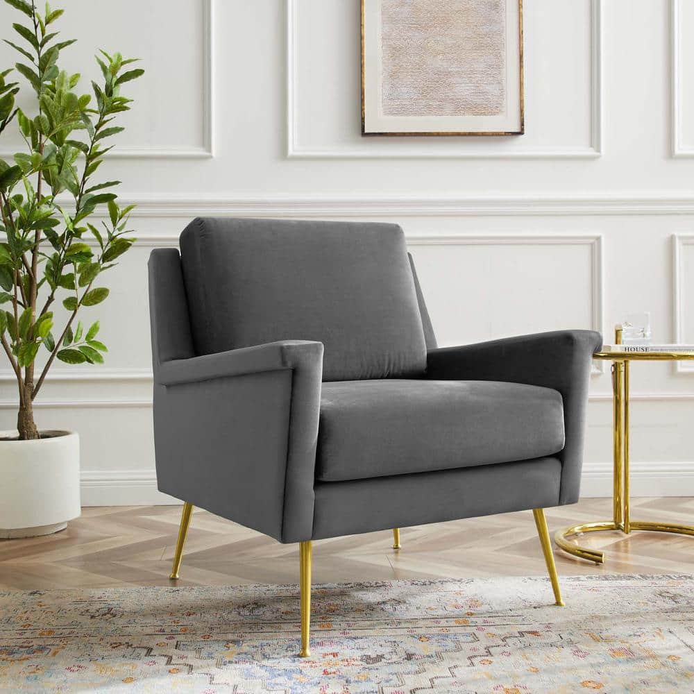 Chesapeake Gold & Gray Velvet Accent Armchair with Brushed Legs