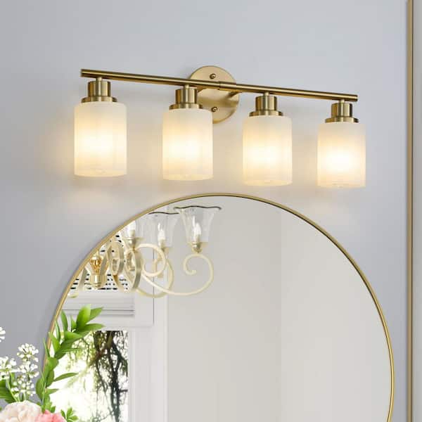 24.4 in. 4 Copper Vanity Light Fixture with Glass Shades