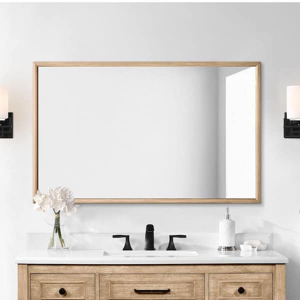 Home Decorators Collection Melpark 48 in. W x 30 in. H Rectangular Framed Wall Mount Bathroom Vanity Mirror in Antique Oak