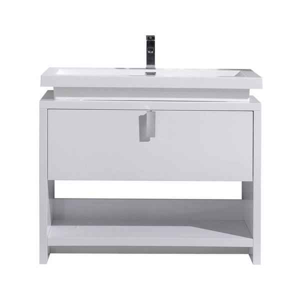 Unbranded Levi 40 in. W Bath Vanity in High Gloss White with Reinforced Acrylic Vanity Top in White with White Basin