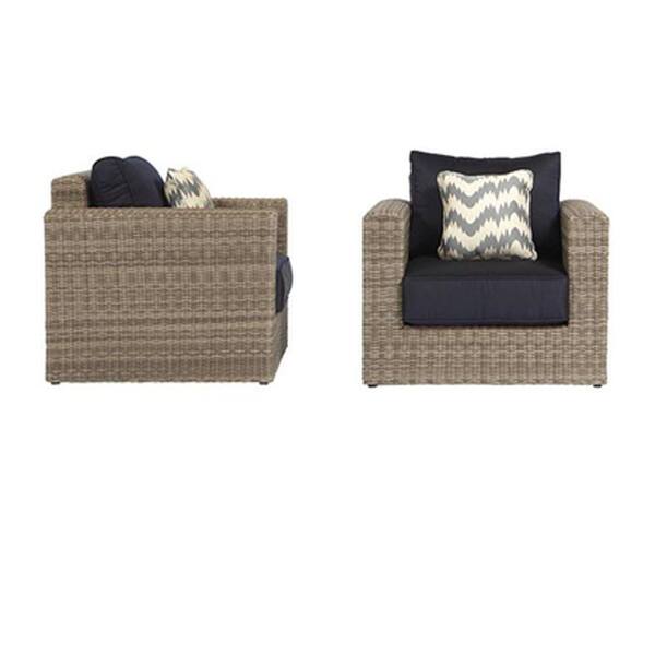 Home Decorators Collection Naples Grey All-Weather Wicker Outdoor Lounge Chair with Navy Cushions (2-Pack)