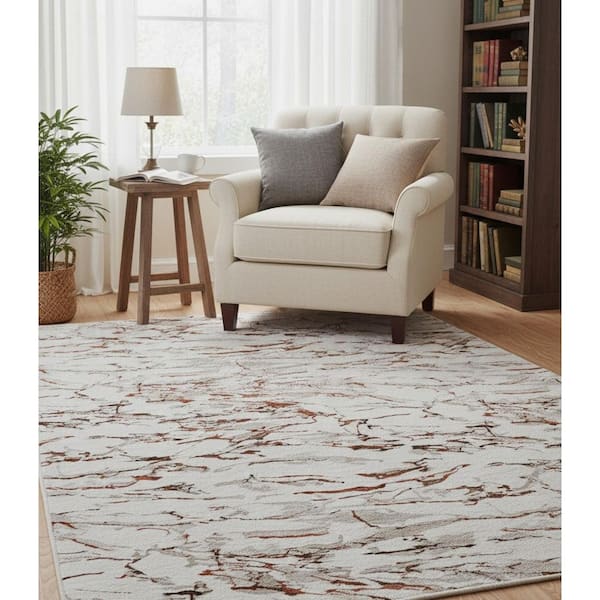 Sonnet Marbre 8 ft. x 10 ft.Grey-Chocolate Abstract Indoor Area Rug