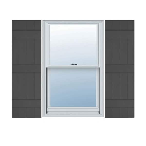 14 in. x 63 in. Lifetime Vinyl Standard Four Board Joined Board and Batten Shutters Pair Tuxedo Grey