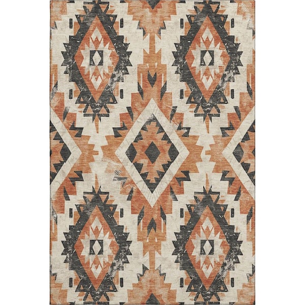 Mayfield Premium Machine Washable Abstract AMF1878 Terracotta 5 ft. x 7 ft. 6 in. Area Rug