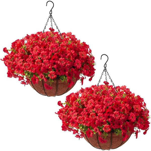 18.9 in. Red Outdoor Artificial Chrysanthemum Flowers with Hanging