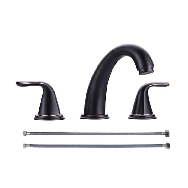 8 in. Widespread Double Handle High Arc Bathroom Faucet with Pop Up Drain Kit and Supply Lines in Oil Rubbed Bronze