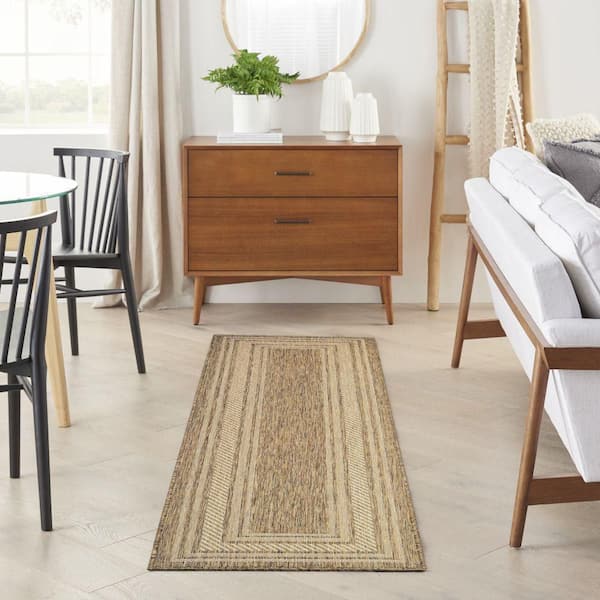 Horizon Natural 2 ft. x 8 ft. Indoor/Outdoor Bordered Contemporary Runner Area Rug