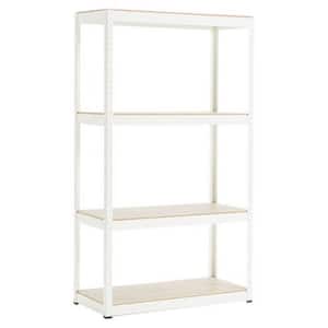 4-Shelf White Metal Wood Heavy Duty Storage Rack with Adjustable Shelves