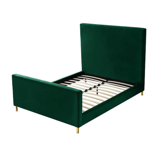 Stefania Hunter Green Queen Size Velvet Platform Bed