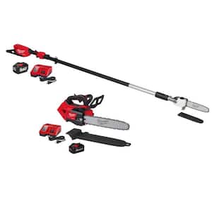 M18 FUEL 10 in. 18V Brushless Cordless Telescoping Pole Saw Kit w/14 in. Top Handle Chainsaw, (2) Battery, (2) Charger