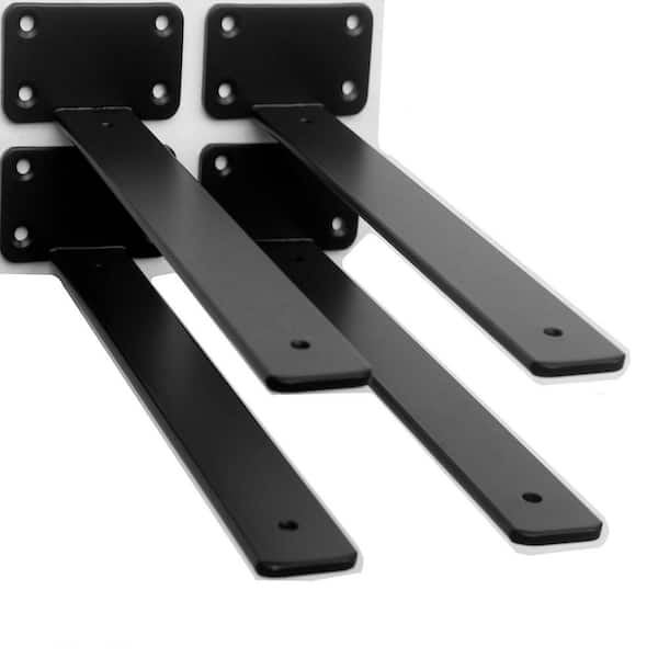4-Pack 16 in. L Black Iron Shelf Bracket, Floating Shelf Brackets, Rustic Industrial Metal Brackets for Shelf Support