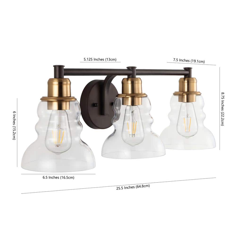 Manhattan 25.5" Brass and Bronze 3-Light Vanity Fixture