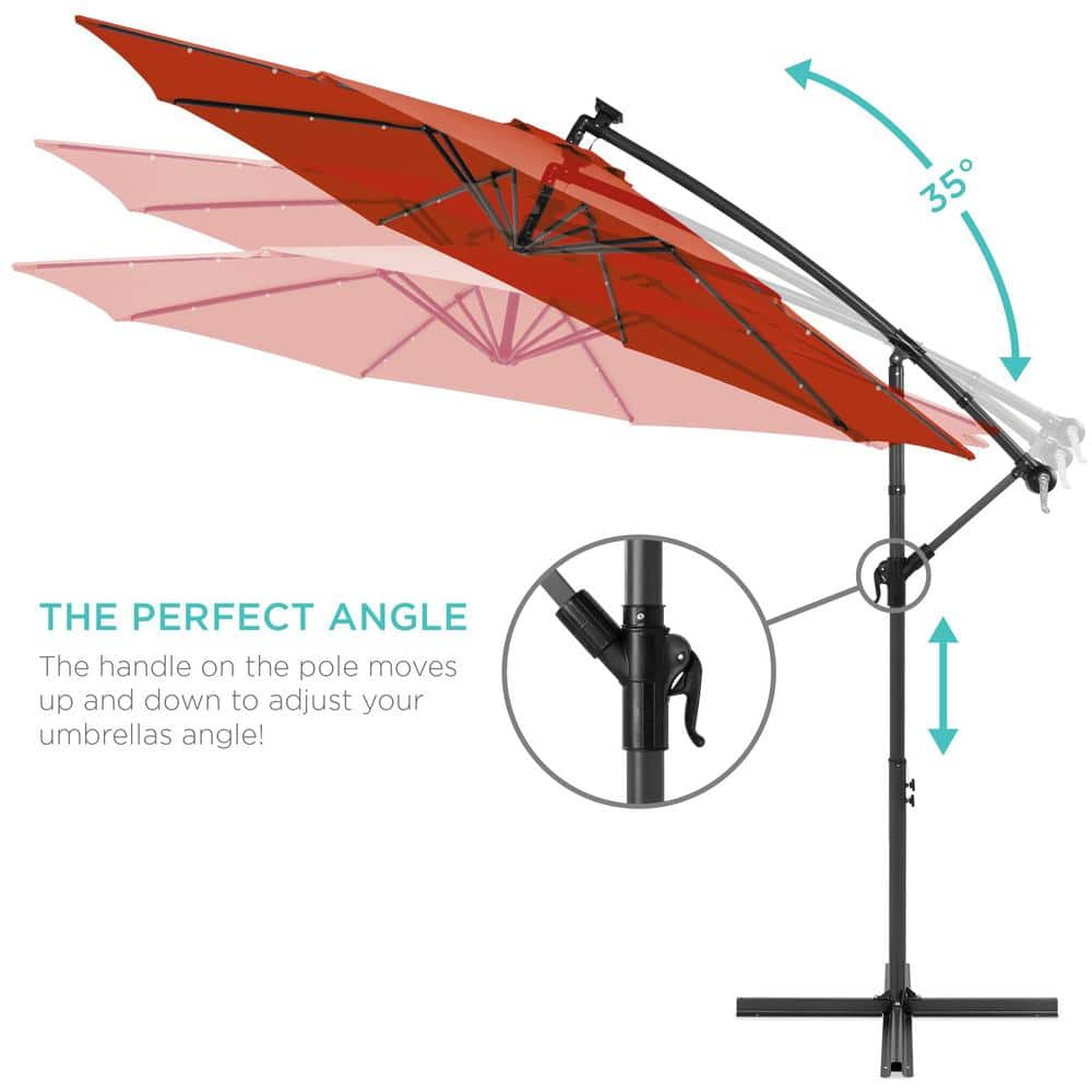 10ft Rust Solar LED Offset Hanging Patio Umbrella with Adjustable Tilt