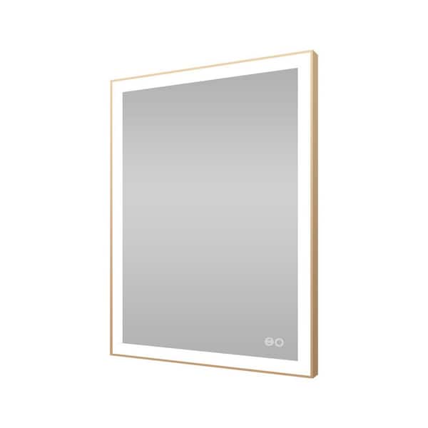 24 in. W x 32 in. H Rectangular Framed Wall LED Bathroom Vanity Mirror in Brushed Gold, Dimmable, Anti-fog, IP44