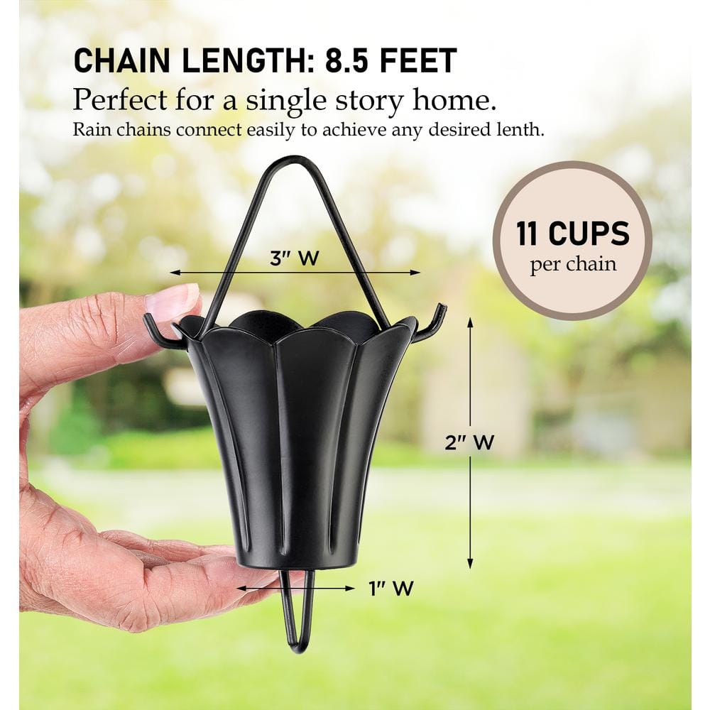 Fluted Flower Black Aluminum 8.5 ft Rain Chain
