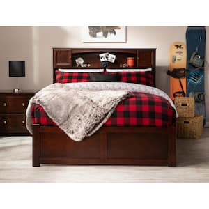 Newport Walnut Full Platform Bed with Flat Panel Foot Board and 2-Urban Bed Drawers