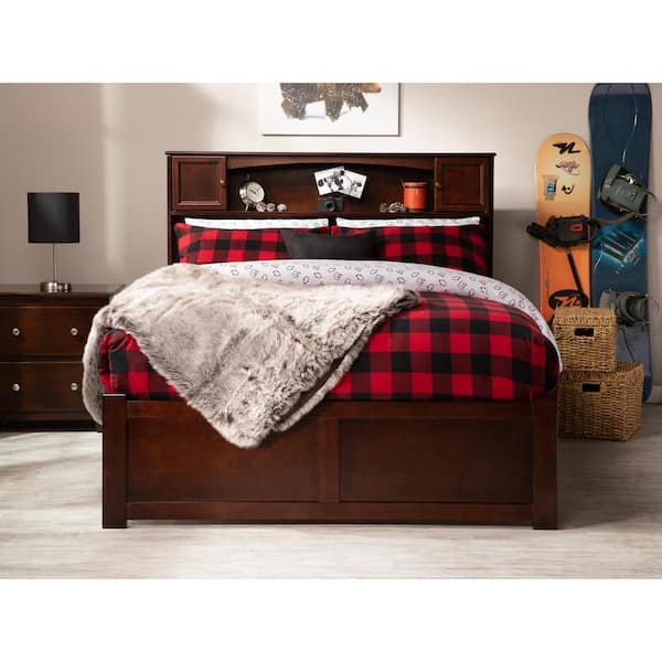 AFI Newport Walnut Full Platform Bed with Flat Panel Foot Board and 2-Urban Bed Drawers
