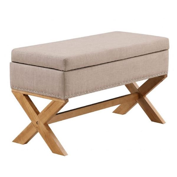Boraam Becky 39 in. Storage Backless Accent Bedroom Bench with Flip Top Beige Upholstery