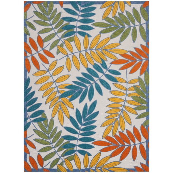 Aloha Ivory/Multi 8 ft. x 10 ft. Floral Modern Indoor/Outdoor Patio Area Rug