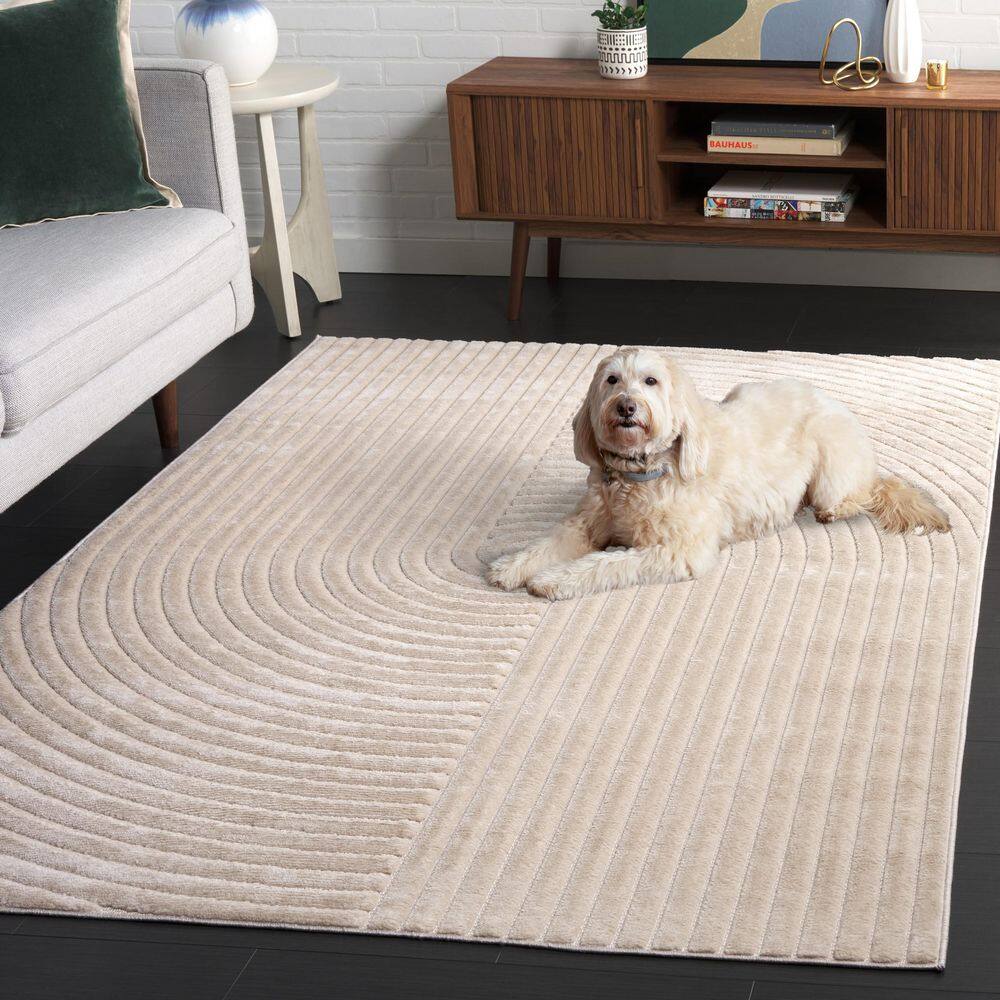 Beige Geometric 8' x 10' Synthetic Easy Care Area Rug