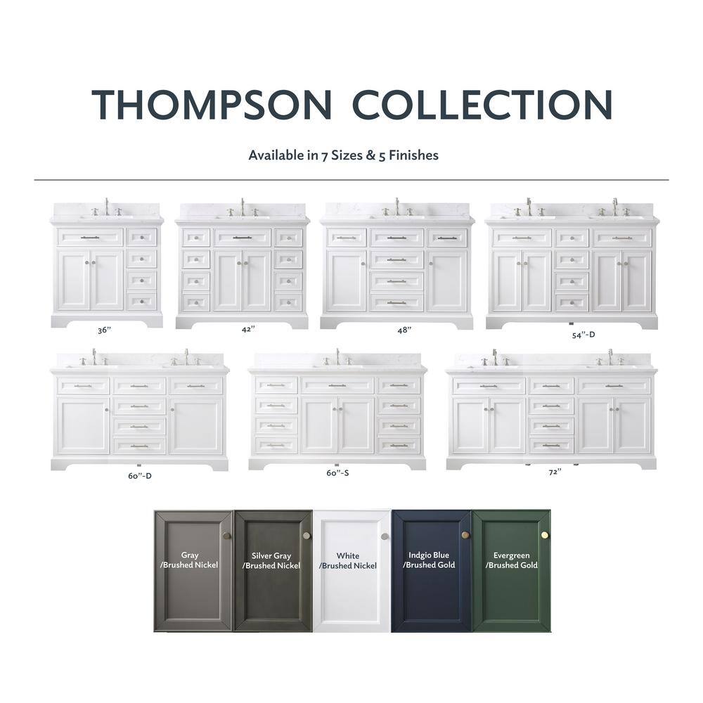 Thompson 60" White Solid Wood Single Bathroom Vanity with Engineered Stone Top