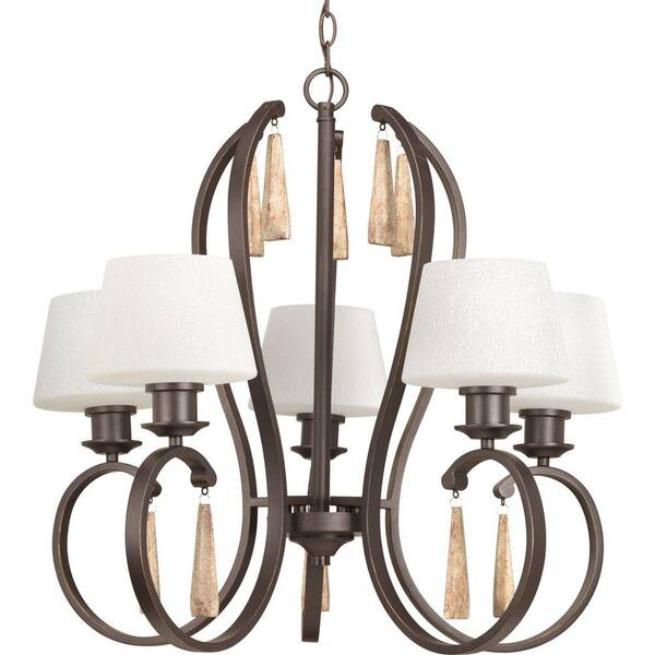 Progress Lighting Club Collection 5-Light Antique Bronze Chandelier with Tea-Stained Glass Shade