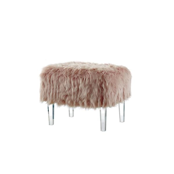 Furniture of America Rona Pink Faux Fur Ottoman
